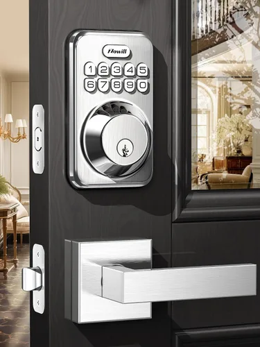 Vista 10 de Zowill - Juego de cerradura electrónica de puerta de entrada delantera sin llave con 2 manijas, con teclado, bloqueo automático, contraseña