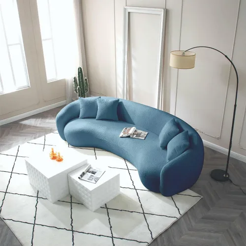 Vista 8 de KEVINSPACE Sofá curvo de 101 pulgadas, 4 asientos, moderno sofá de tela boucle de lujo, sofás de respaldo curvado de mediados de siglo, moderno