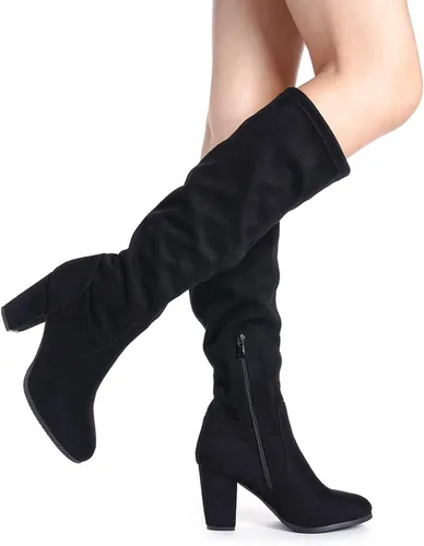 Vista 5 de DREAM PAIRS - Botas altas de tacón grueso para mujer largo por encima de la rodilla