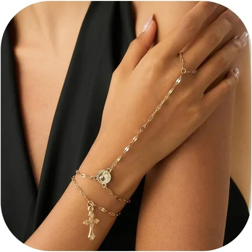 Vista 13 de Long tiantian Pulsera de cadena de mano, pulseras de oro para mujer, pulseras de cadena de eslabones de moda, anillo de dedo, pulsera de esclavos