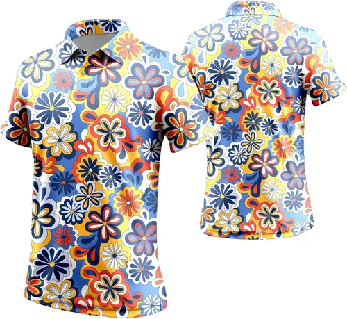 Vista 66 de Camisa de golf de los años 80 para hombre, ajuste seco, manga corta, estampada, divertidas, camisas de golf de los años 90 para hombre