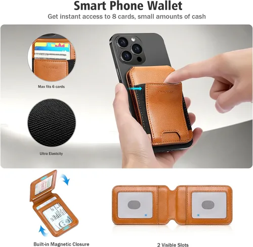Vista 4 de nuoku Cartera magnética para teléfono compatible con cartera Magsafe, tarjetero magnético para iPhone 15/14/13/12, no compatible con 13/12 mini