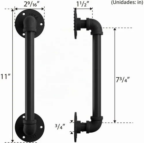 Vista 3 de SMARTSTANDARD Manija de puerta de granero de tubería de 11 pulgadas, negro
