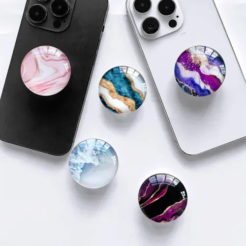Vista 5 de Soporte de agarre móvil plegable de cristal transparente para teléfonos inteligentes y tabletas, accesorio de teléfono celular (onda blanca)