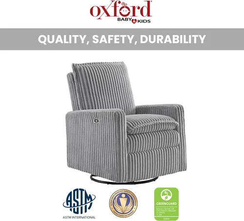 Vista 4 de Oxford Baby Uptown Power Sillón Reclinable/Mecedora, Pana, Gris Ceniza