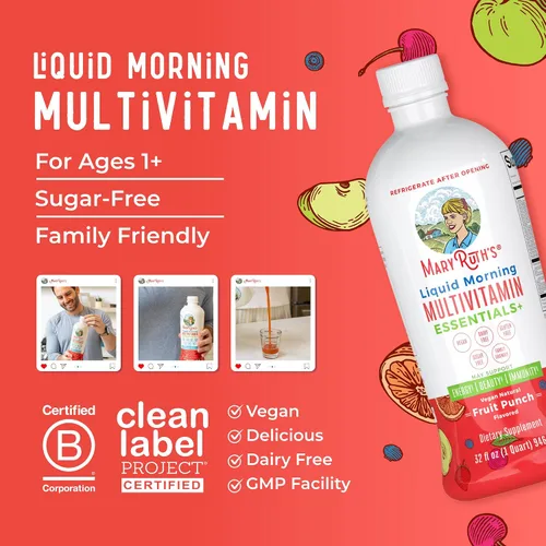 Vista 8 de MaryRuth Organics Liquid Morning Multivitamin Essentials+ Vitamina A C D E B6 B12 Biotina Zinc, para hombre y mujer, multivitamínico, apoyo