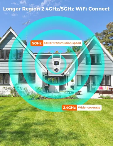 Vista 3 de Hiseeu - Cámara de seguridad inalámbrica, WiFi 5G/2.4G, vista de lente dual, control de inclinación, zoom, visión nocturna a todo color, detección