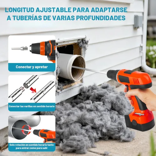 Vista 6 de Sealegend Kit de limpiador de ventilación de secadora de 30 pies, removedor de pelusas, 2 cepillos flexibles mejorados de conexión rápida