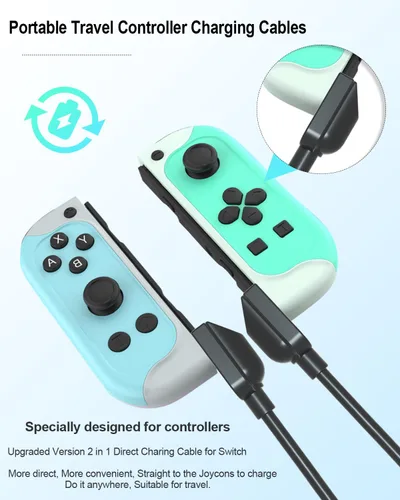 Vista 3 de SYACHI Joycon Charger Cable for Switch, Portable Joycon USB Charger Cable Short for Nintendo Switch Controller Charger with LED Indicator Replaces