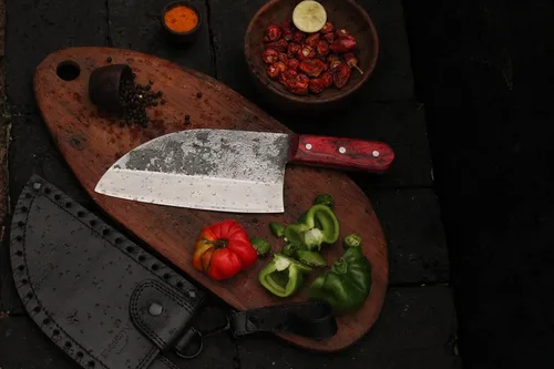 Vista 3 de Almazan Cuchillo de chef forjado a mano con funda de cuero, fabricado en España