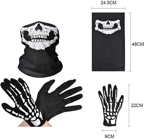 Vista 3 de Halloween Hooded Cloak Black Velvet Cloak Halloween Costumes + Scythe+Skull Mask+Skeleton Gloves Grim Party Costumes