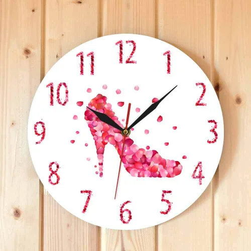 Vista 4 de The Geeky Days Reloj de pared con estampado de pétalos de rosa rosa con tacón alto y silencioso, arte de pared para mujer, dormitorio, femenino