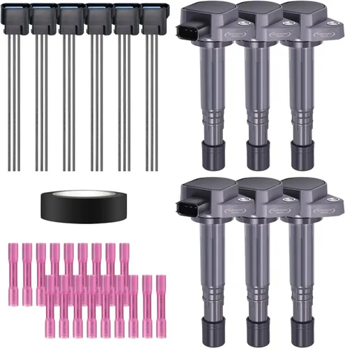 Vista 28 de Juego de 4 bobinas de encendido y arnés de cableado con conector pigtail compatible con Accord Odyssey Acura Saturn 3.0L 3.2L 3.5L V6 C1221 UF242