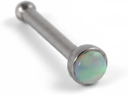 Vista 11 de Piercing para la nariz, calibre 22, relleno de oro de 14 quilates, simple en forma de L con ópalo blanco, pin de nariz de oro único, joyería Negro-L