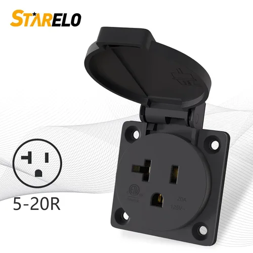 Vista 4 de STARELO Receptáculo de 20 amperios para generador NEMA 5-20R con cubierta, 125 voltios, 2 polos, 3 cables, resistente a la intemperie, al polvo y a