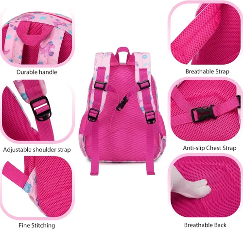 Vista 7 de Ryushoyo Mochila infantil para niños y niñas, mochila para niños y niñas, para jardín de infantes, 2 tamaños con correa para el pecho, Dinosaurio