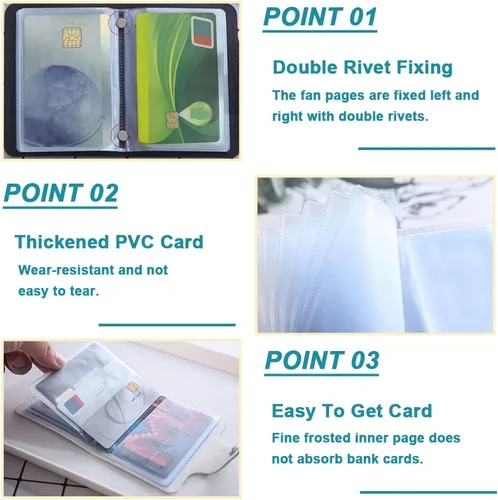Vista 3 de Modixun 4 soportes para tarjetas de crédito, organizador de tarjetas de visita de cuero con 24 ranuras para tarjetas, protector de tarjetas
