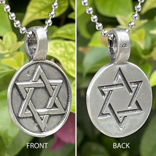 Vista 3 de Sello de 2 caras de los judíos salomón, joyería judaísmo judío estrella de David, peltre israelí, collar con dije unisex para hombre, amuleto