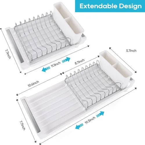Vista 6 de Escurridor pequeño expandible para platos, compacto y ahorra espacio, sin boquillas, sin fugas, duradero, resistente a la corrosión y fácil