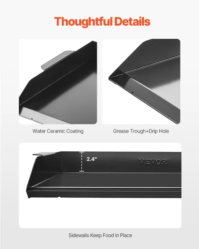 Vista 3 de VEVOR Plancha de Acero al Carbono, Plancha Plana Universal Rectangular de 20x16 Pulgadas, Plancha de Parrilla de Gas para Barbacoa, Teppanyaki