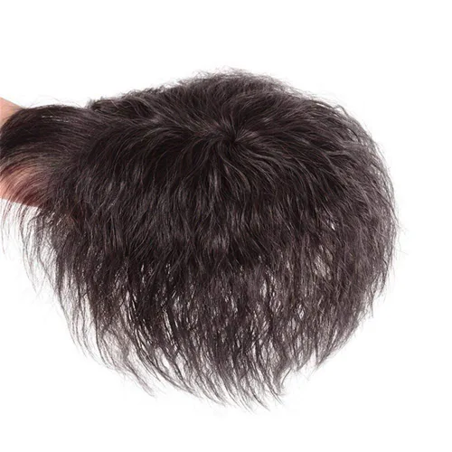Vista 4 de Peluca de repuesto de cabello humano natural rizado con clip para mujer, color negro, 2.8 x 3.9 in