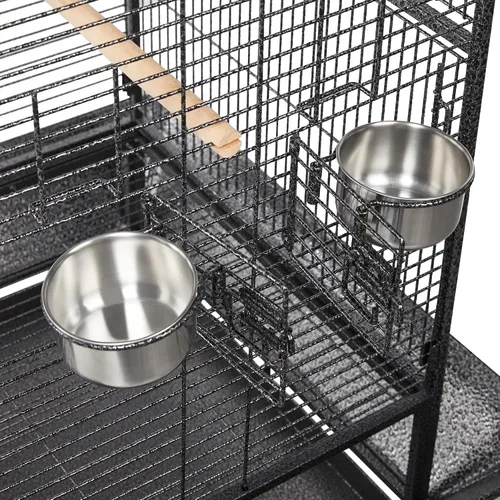 Vista 7 de Jaula para pájaros y accesorios de Yaheetech. Ideal para loros, cacatúas, periquitos., Negro