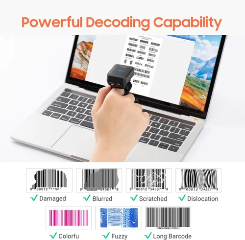 Vista 7 de Tera Escáner de código de barras inalámbrico 1D compatible con Bluetooth, lector de código de barras digital impreso mini portátil para Windows, Mac