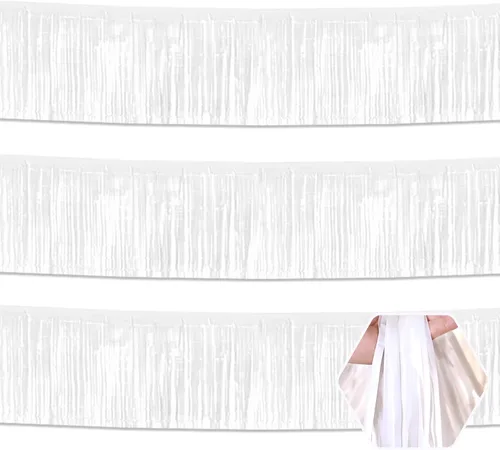 Vista 25 de Paquete de 3 guirnaldas largas de flecos metálicos de aluminio negro dorado para colgar en la pared, Día de la Madre, Pascua, flotadores de desfile
