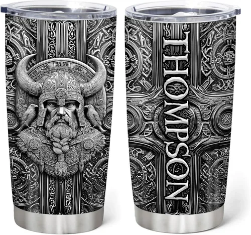 Vista 10 de Hyturtle Vaso vikingo personalizado impreso en 2D para hombres, Día del Padre, cumpleaños, Navidad, regalos vikingos para hijo, papá, marido, nombre