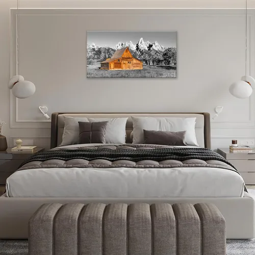 Vista 5 de Taimeng Arte de Pared Grande de Montaña de Granero para Sala de Estar Cuadros de Casa de Campo Decoración de Pared Blanco y Negro Lienzo Country