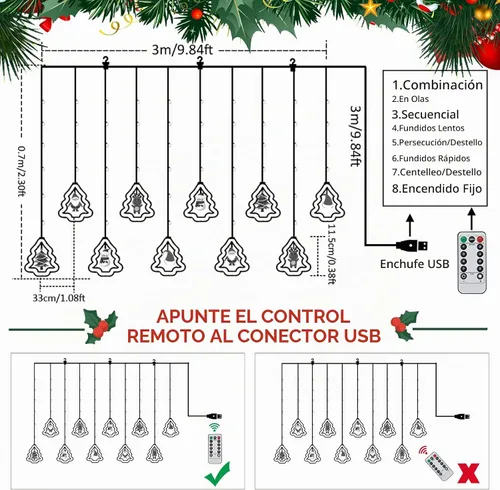 Vista 7 de BLOOMWIN Luces de Ventana de Navidad Decoraciones de Ventana Navideñas Iluminadas - Luz de Anillo en Forma de Árbol con Luz de Cortina de Ornamento