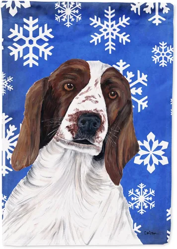 Vista 300 de Caroline's Treasures SC9374GF Bulldog English Snow flakes Holiday Garden Flag Buzón Bandera decorativa para patio exterior, patio, obras de arte