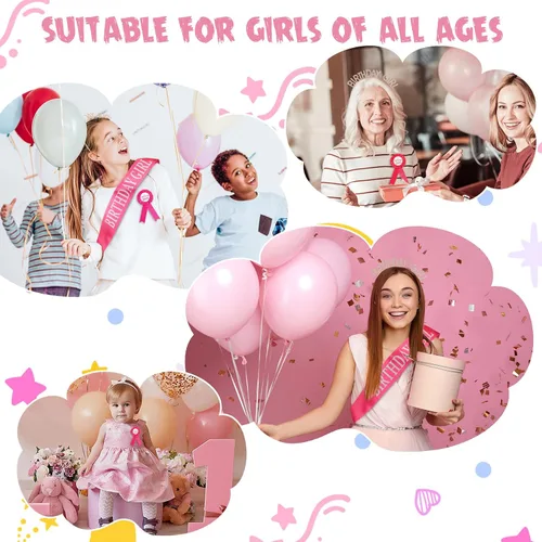 Vista 7 de Geosar Juego de corona y disfraz de cumpleaños para niña, medalla de cinta, diadema de diamantes de imitación dorados, regalos para mujeres, niños