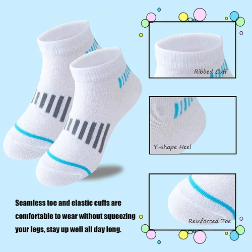 Vista 6 de 12 pares de calcetines de algodón atléticos para niños, calcetines de algodón medio acolchados de corte bajo