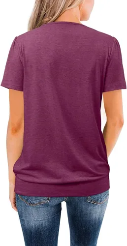Vista 4 de ZOLUCKY Camiseta casual de manga corta para mujer, cuello redondo, ajuste holgado para verano