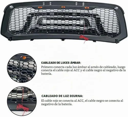 Vista 5 de Rejilla delantera compatible con Dodge Ram 1500 2013-2018, Ram 1500 Classic 2019-2023, parrilla de parachoques negra mate con luces todoterreno