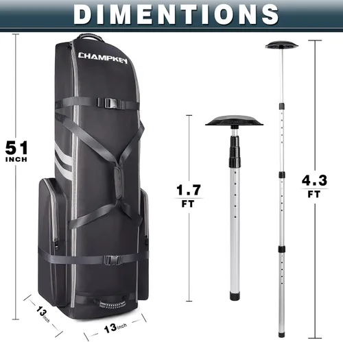 Vista 8 de CHAMPKEY Professional Golf Travel Bags for Airlines with Password Lock - Hard Case Golf Travel Bag with Support Pole and Oversized Wheels