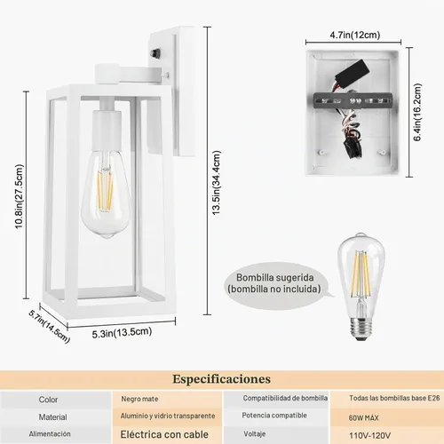 Vista 2 de Faroles de pared para exteriores de atardecer a amanecer, accesorios de pared con sensor para casa, lámpara de porche resistente al óxido, lámpara