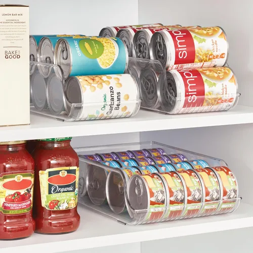 Vista 7 de iDesign Dispensador de latas de soda y organizador de botellas de agua para refrigerador, juego de 3, transparente, fabricado en Estados Unidos