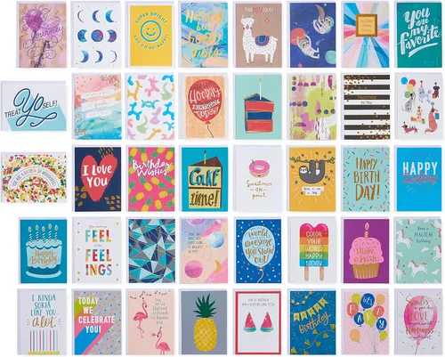Vista 10 de American Greetings Surtido de tarjetas de cumpleaños de 35 unidades con sobres, sellos y caja de almacenamiento (confeti)