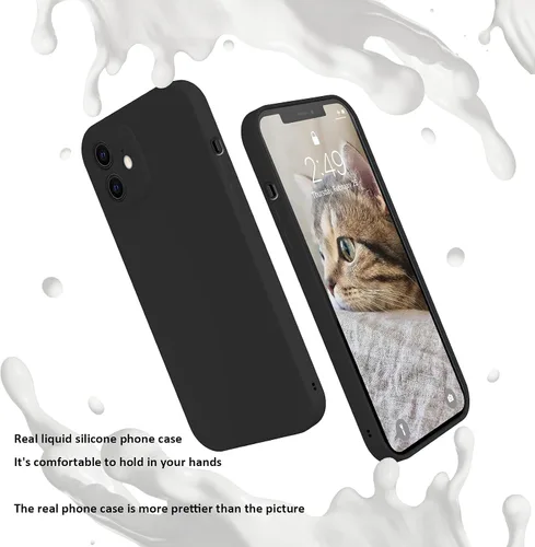 Vista 3 de ANDATE Funda de silicona para iPhone 12, color negro, funda protectora de goma de gel de silicona líquida suave a prueba de golpes para iPhone 12