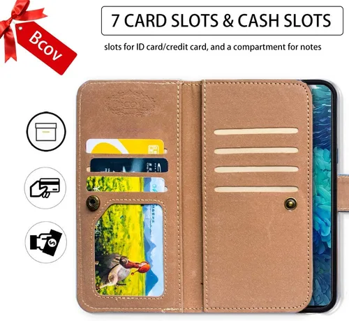 Vista 3 de Bcov Funda para iPhone 12 Pro/iPhone 12, Postal de la Torre Eiffel multifunción Funda de cuero con múltiples ranuras para tarjetas, correa de muñeca