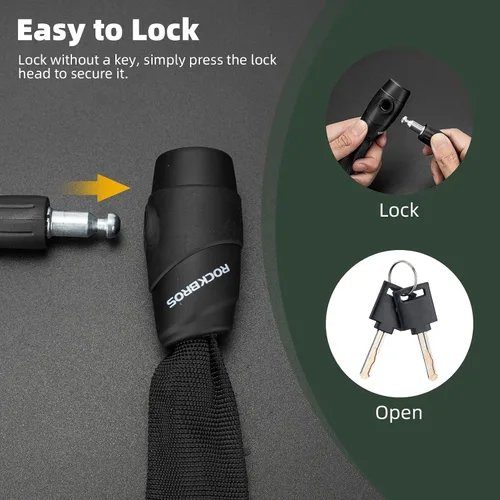 Vista 5 de Candado de cadena para bicicleta ROCKBROS, resistente antirrobo, de 3 pies de largo, 5mm de grosor, candado para bicicleta con juego de llaves, a