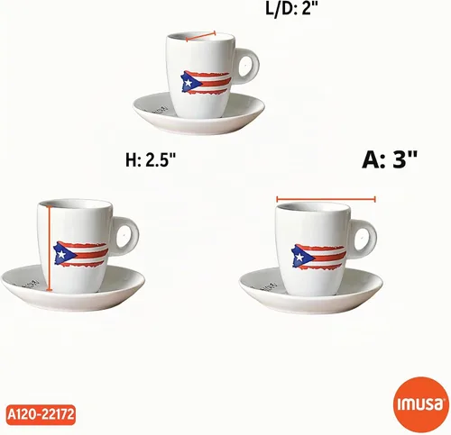 Vista 8 de IMUSA Juego de 8 tazas de espresso Boricua de 3 onzas con platillos y estante