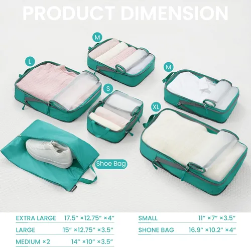 Vista 63 de BAGAIL 4 Set/6 Set Ultraligero Compresión Embalaje Cubos Organizador de Embalaje para Accesorios de Viaje Equipaje Maleta Mochila