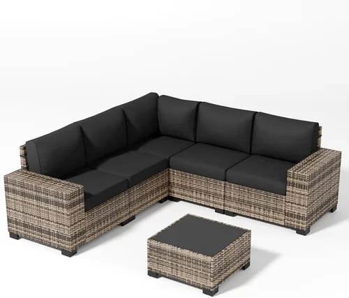 Vista 7 de Juego de muebles de patio, sofá modular de 6 piezas para exteriores con Amarillo-negro oscuro