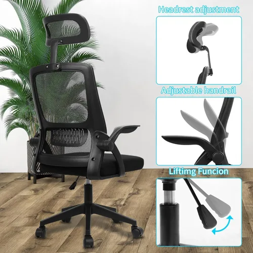 Vista 6 de Silla de oficina ergonómica, silla de juegos de PC, silla giratoria de malla ajustable para computadora, silla de oficina con reposacabezas