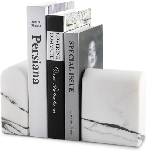 Vista 16 de Koville Sujetalibros de mármol italiano de Carrara para estantes, extremos decorativos para libros, 7 libras, soporte de libros de mármol Bianco