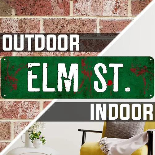Vista 5 de Elm St Street - Placa de metal rústica para decoración de pared (4 x 16 pulgadas)