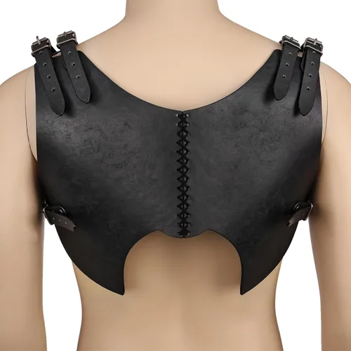 Vista 2 de HiiFeuer Armadura medieval de piel sintética para el pecho, armadura de cuerpo de arquero mercenario retro, chaleco ajustable para Ren Faire